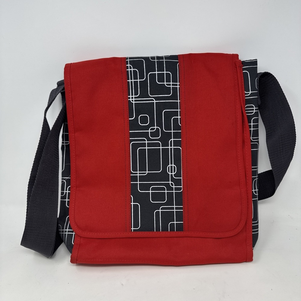 IKEA Laptop Case Shoulder Bag‎ Red Geometric Design 14 X 12 X 4 Portfolio Bag